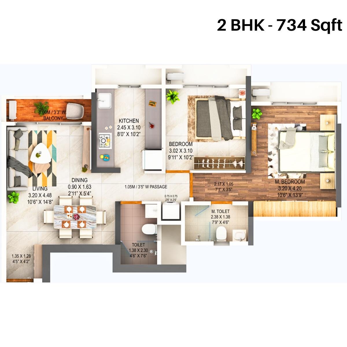 Dosti-West-County-Olive-Wing-B-Floor-Plan-2-BHK-734-sqft
