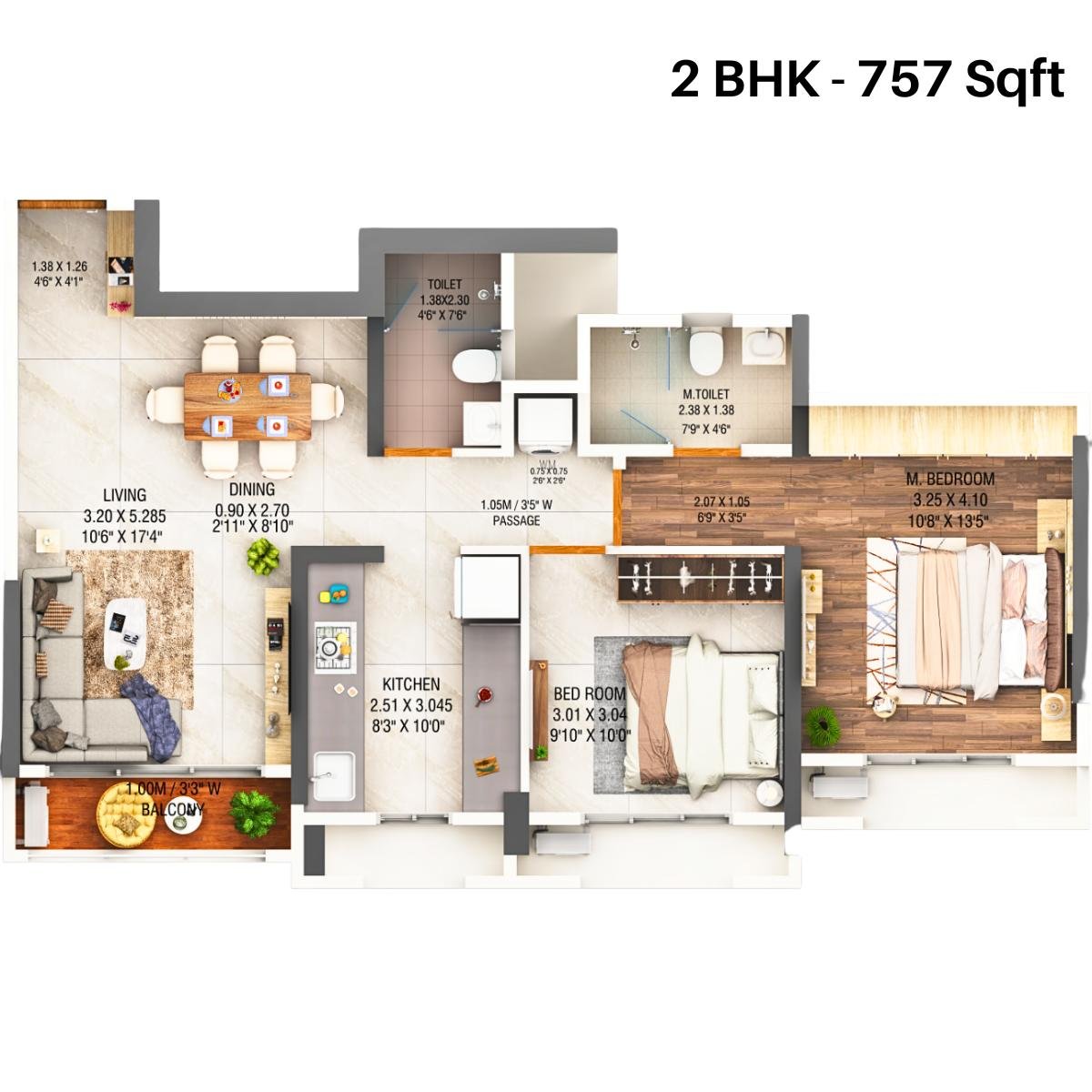 Dosti-West-County-Olive-Wing-B-Floor-Plan-2-BHK-757-sqft